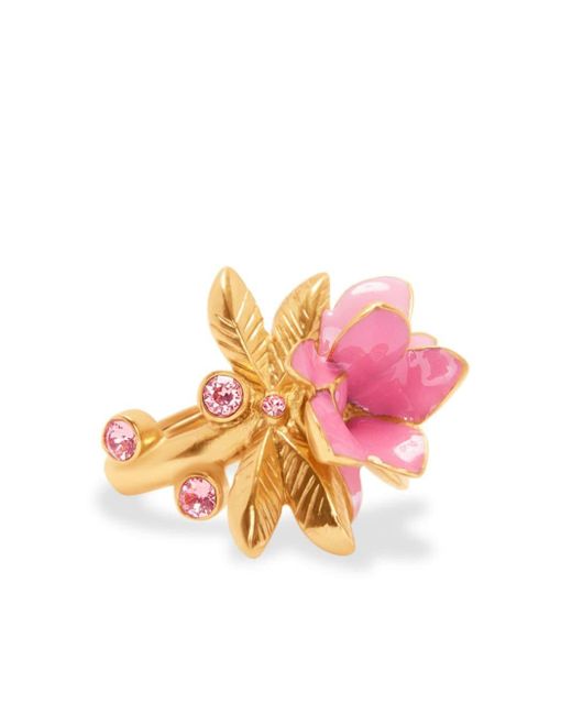 Oscar de la Renta Pink Flower Enamel-detail Ring