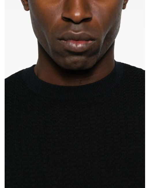 Emporio Armani Black Textured Round-Neck Sweater for men