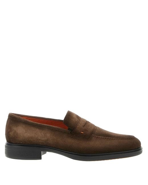 Santoni Brown Shaded Suede Loafers for men