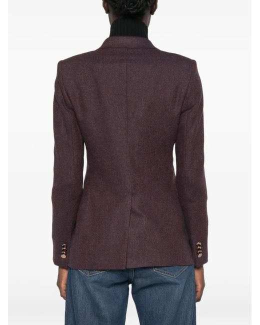 Tagliatore Purple Herringbone-Pattern Double-Breasted Blazer