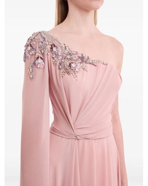 Gemy Maalouf Pink Embellished Draped Dress