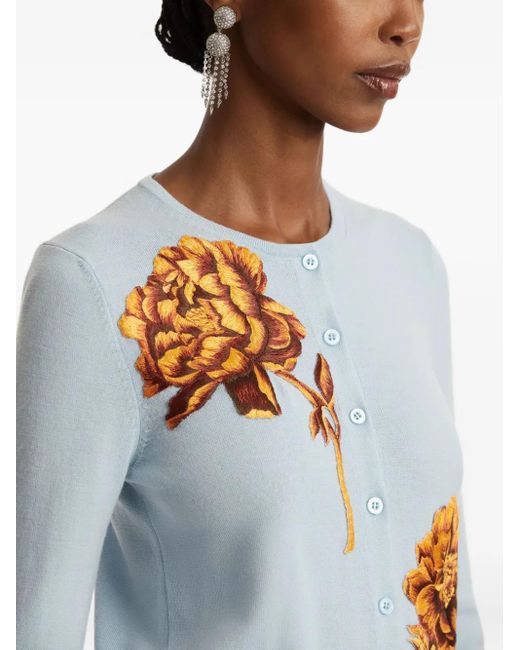 Cardigan À Broderies Oscar de la Renta en coloris Blue