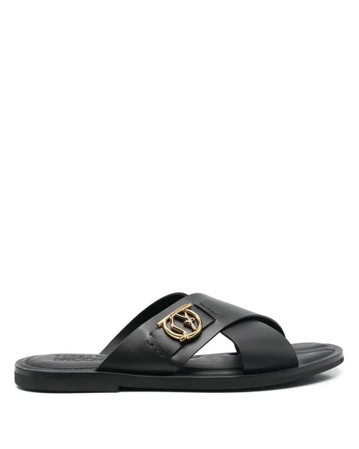 Ferragamo Black Logo-Plaque Leather Sandals for men