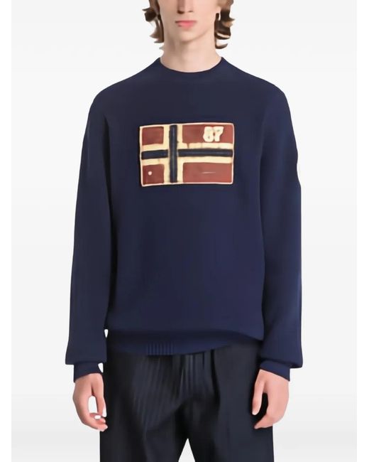 Napapijri Blue Archive Flag-Patch Sweater for men
