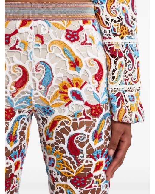 Etro White Knit Lace Flared Pants