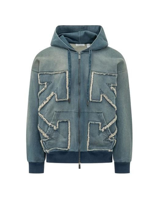 Off-White c/o Virgil Abloh Blue Distressed Arrows Hoodie for men