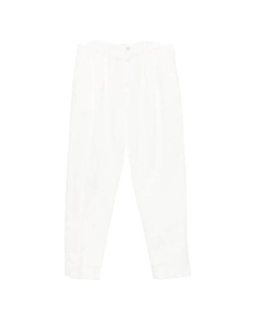 Canali White Pleated Straight-Leg Trousers for men