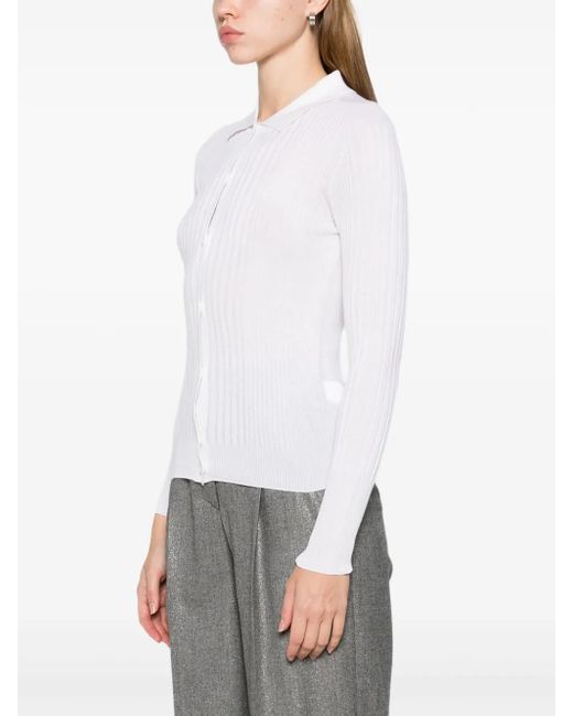 Peserico White Ribbed Collared Top