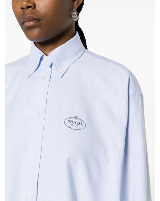 Prada White Logo Embroidered Cotton Shirt - Women's - Cotton