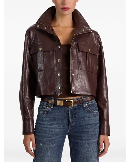 Alice + Olivia Brown James Funnel-Neck Jacket