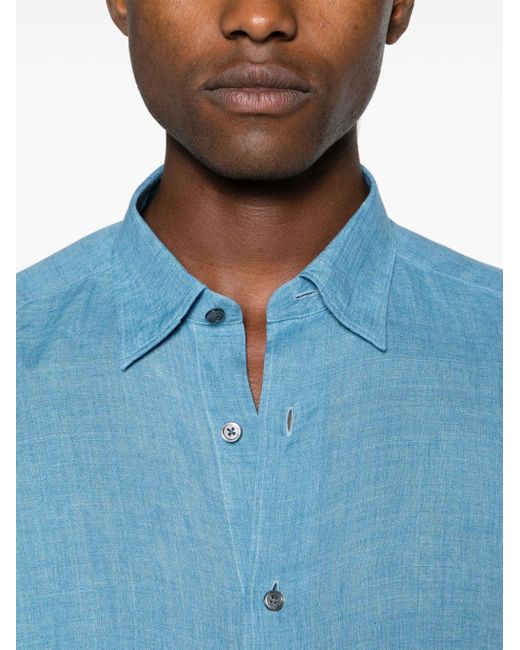 Zegna Blue Button-up Linen Shirt for men
