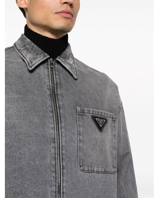 Prada Jeansjacke mit Triangel-Logo in Gray für Herren