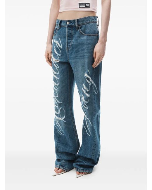 Alexander Wang Blue Distressed Balloon Jeans With Laser-Lifted Logo