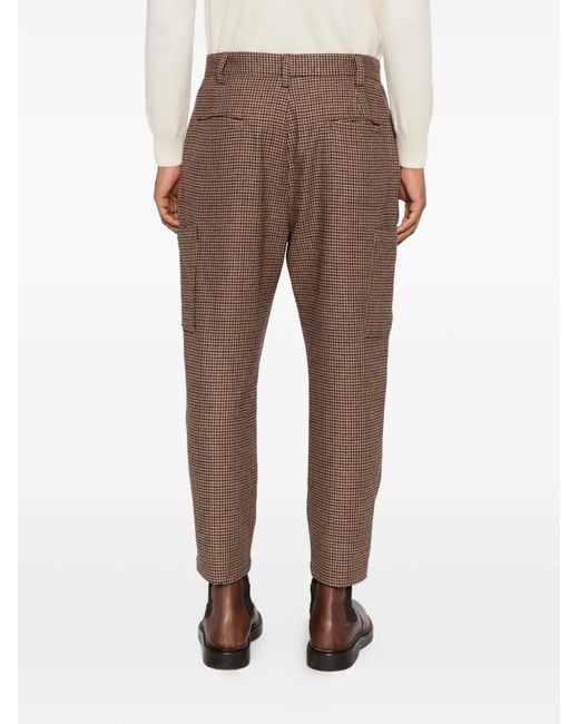 Eleventy Brown Houndstooth-Pattern Tapered Trousers for men