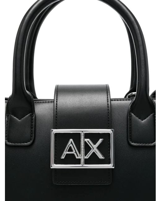ARMANI EXCHANGE Black Logo-Plaque Tote Bag