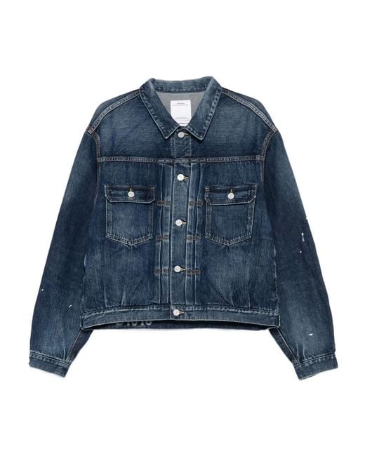 Visvim Blue 101X Paint-Splatter Denim Jacket for men