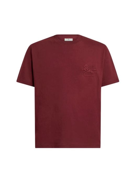 Etro Red Cotton Jersey T-Shirt With Raised Pegaso Logo for men