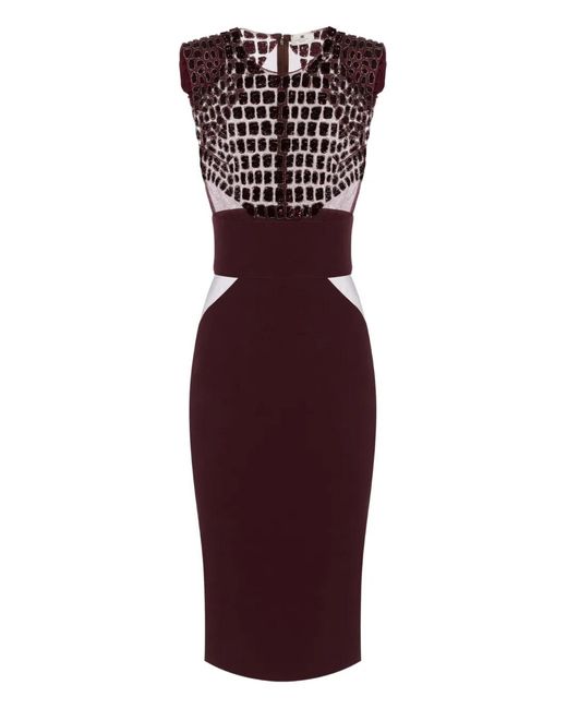 Elisabetta Franchi Purple Fitted Midi Dress With Glossy Embellishments