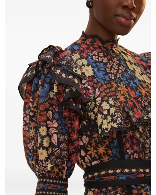 Farm Rio Jujus Garden Mini-Jurk Met Bloemenprint En Ruches in het Black