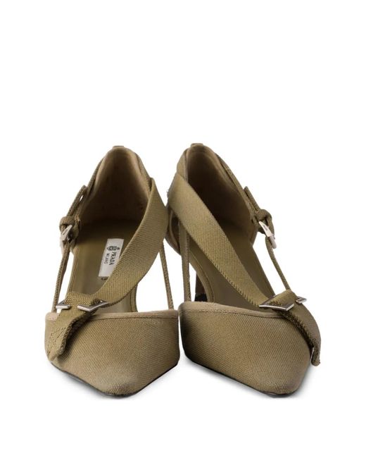 Prada Metallic Canvas Pumps