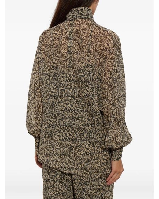 Zimmermann Black Floral-Print Tie-Neck Top