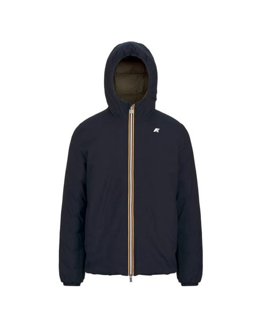 K-Way Blue Rubberised Logo Hooded Jacket for men