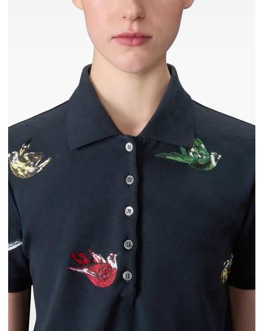 Thom Browne Blue Satin Stitch Bird Embroidery Polo