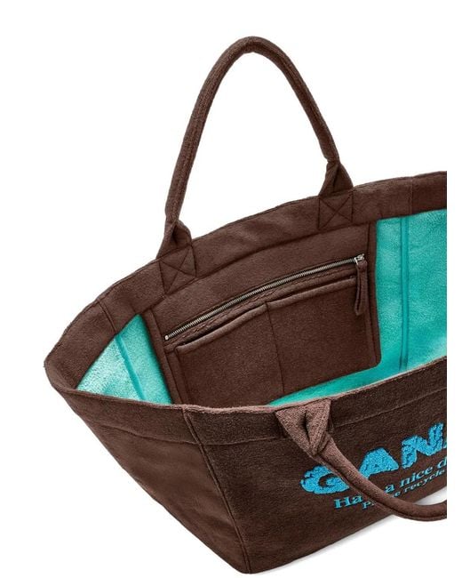 Ganni Brown Reversible Mini Tote Bag With Top Handles, 35 Cm Height X 69 Cm Width X 25 Cm Depth