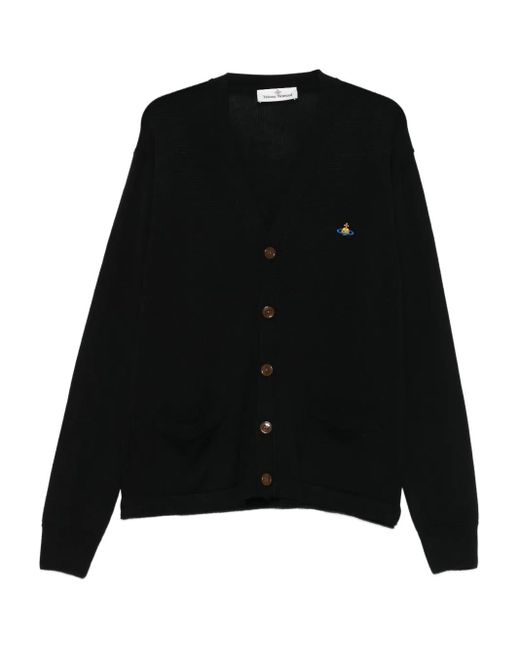 Vivienne Westwood Black Logo-Embroidered Patch-Pocket Cardigan for men