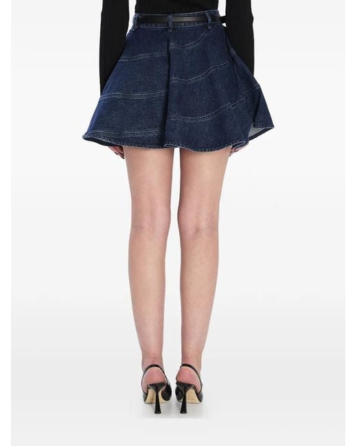 Self-Portrait Blue Flared Denim Mini Skirt