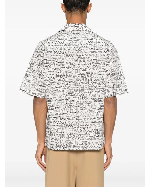 Marni White Pencil Logo-Print Shirt for men