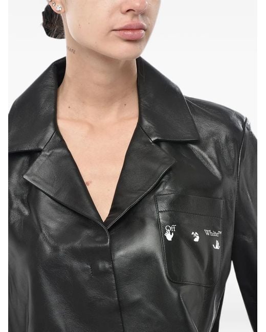 Off-White c/o Virgil Abloh Black Leather Bowling Shirt With Snap Buttons