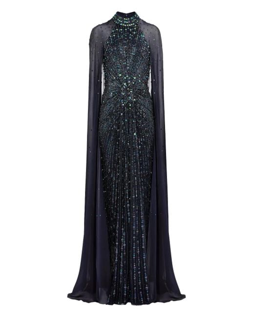 Jenny Packham Thea デコラティブケープ マキシドレス Blue