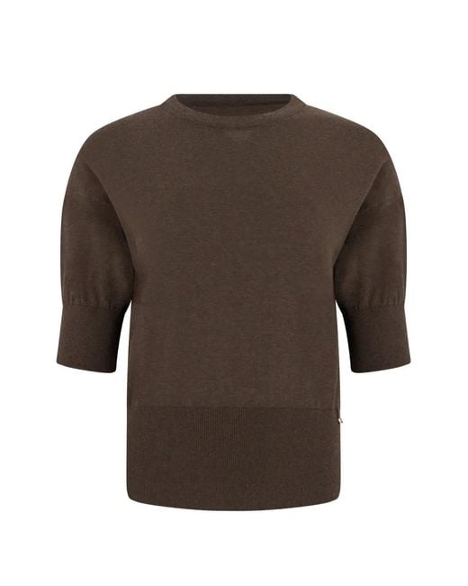 Herno Brown Fine-Knit Short-Sleeve Top