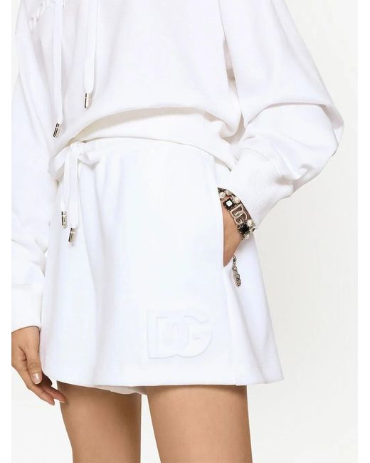 Dolce & Gabbana White Logo-Embossed Drawstring Hoodie