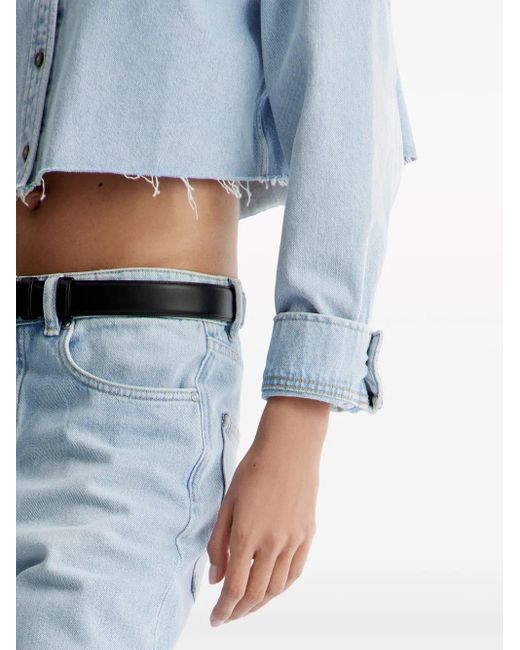 12 STOREEZ Blue Cropped Organic-Cotton Denim Shirt