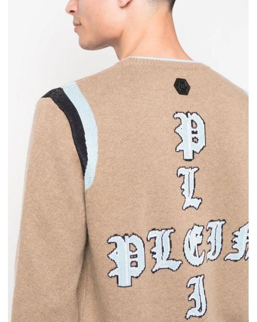 Philipp Plein Natural Intarsia-Knit Logo Knitted Sweatshirt for men