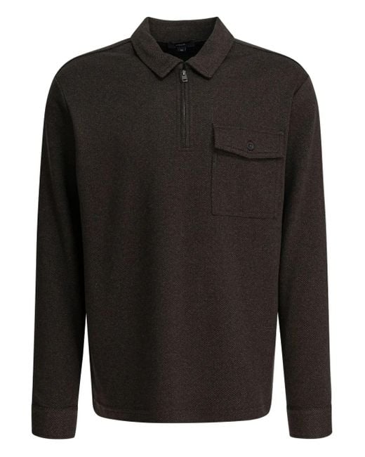 Vince Black Herringbone Zipped Pocket Polo Shirt for men