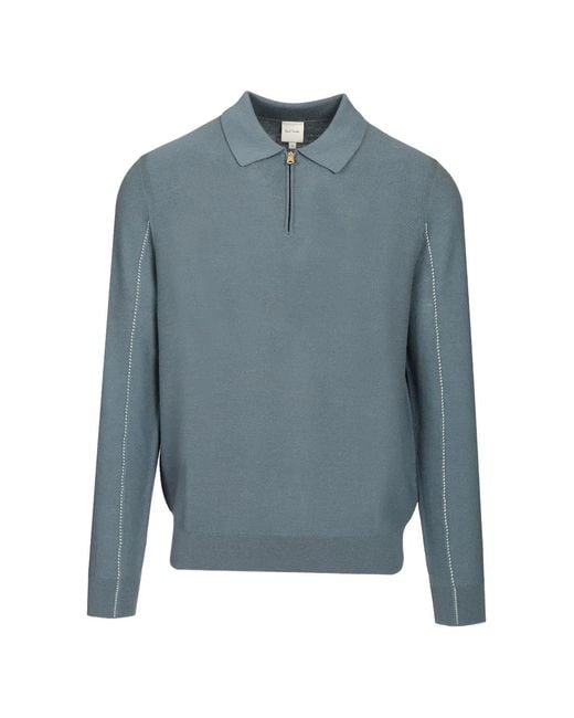 Paul Smith Blue Quarter-Zip Textured Merino Sweater for men