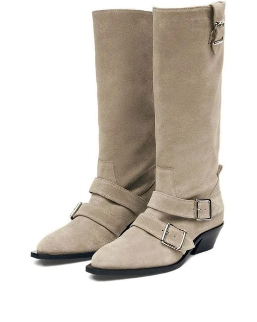 Alohas Natural 45Mm Ryder Buckle-Detail Suede Boots