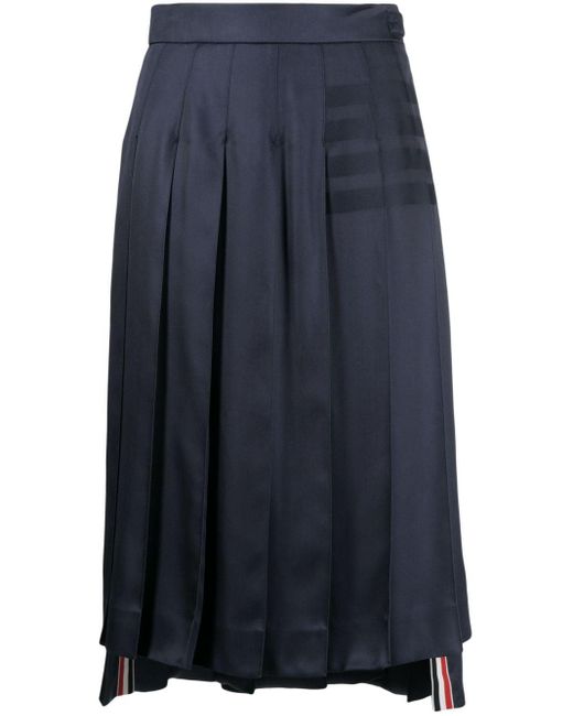 Thom Browne Blue Pleated Silk Midi Skirt