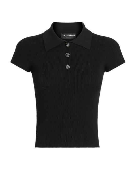 Dolce & Gabbana Black Ribbed Polo Sweater