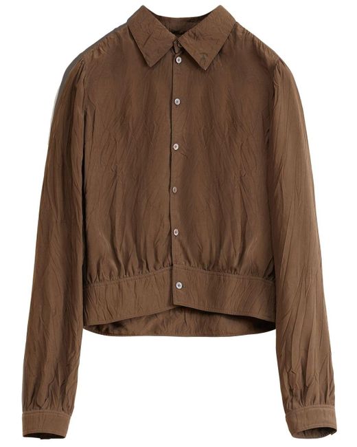 Lemaire Brown Crease-effect Gathered Blouse