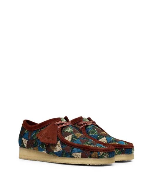 Clarks Brown Wallabee Geometric-Patterned Desert Boots for men