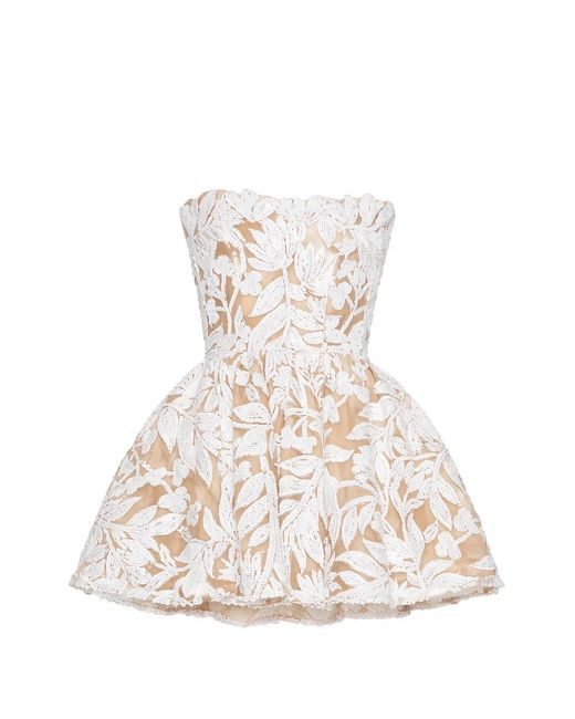Bronx and Banco White Chloe Floral-Embellished Strapless Mini Dress