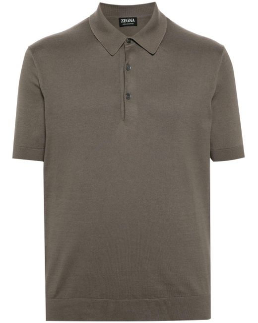 Zegna Gray Short-sleeve Cotton Polo Shirt for men