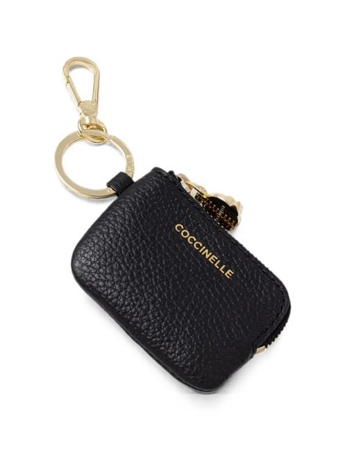 Coccinelle Blue C-Me Softy Logo-Print Pebbled-Leather Keyring
