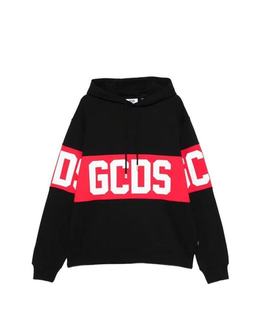 Gcds Red Logo-Stripe Hoodie for men