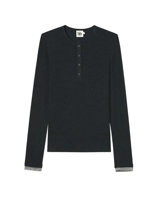 B+ AB Black Long-Sleeve Henley T-Shirt