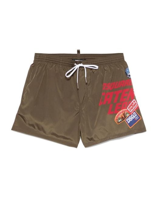 DSquared² Green Logo-Print Swim Shorts for men
